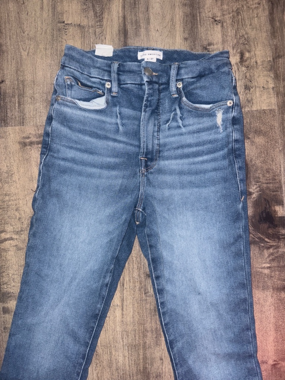 Good American Good Waist Cropped Jeans Sz 4/27 NWT High Rise Distressed - Picture 10 of 13